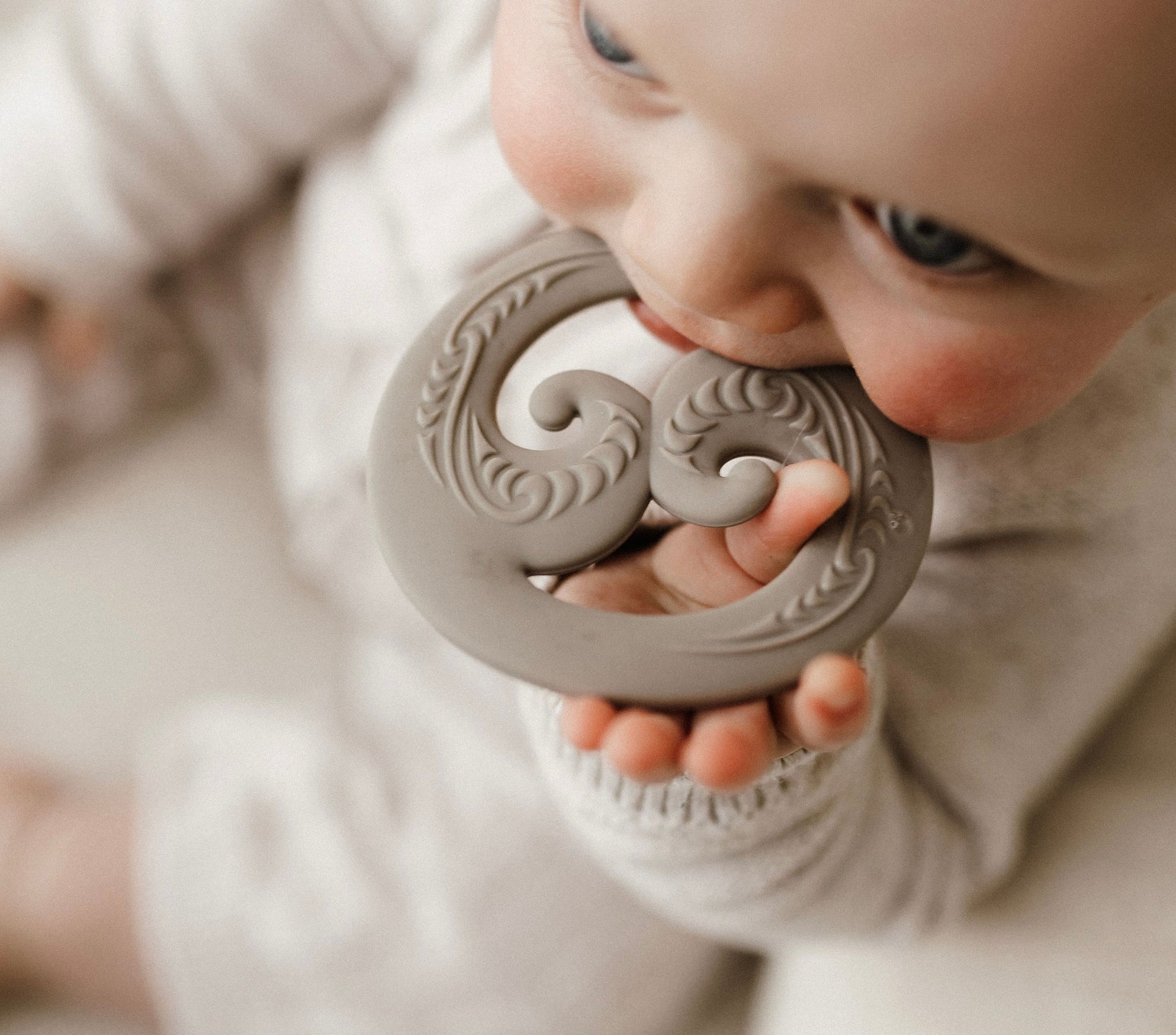 koru, baby toy, koru teether, Teether, Baby teether, Maori baby teether, maori teether, easy to hold, food grade silicone, bpa free, phthalate free, babies, teething, cultural baby products
