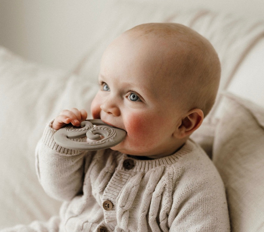koru, baby toy, koru teether, Teether, Baby teether, Maori baby teether, maori teether, easy to hold, food grade silicone, bpa free, phthalate free, babies, teething, cultural baby products
