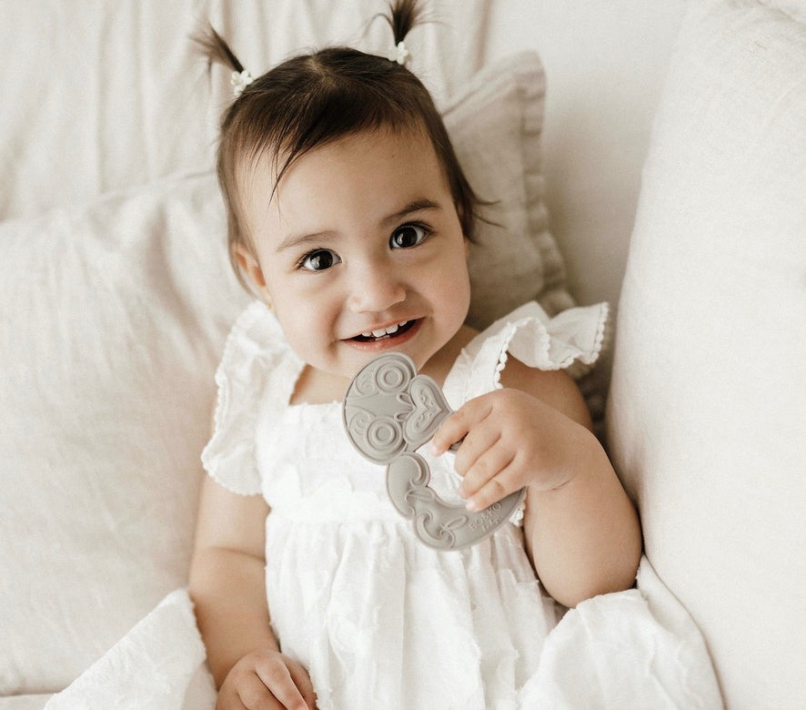 Tiki, Tiki teether, Teether, Baby teether, Maori baby teether, maori teether, easy to hold, food grade silicone, bpa free, phthalate free, babies, teething, cultural baby products
