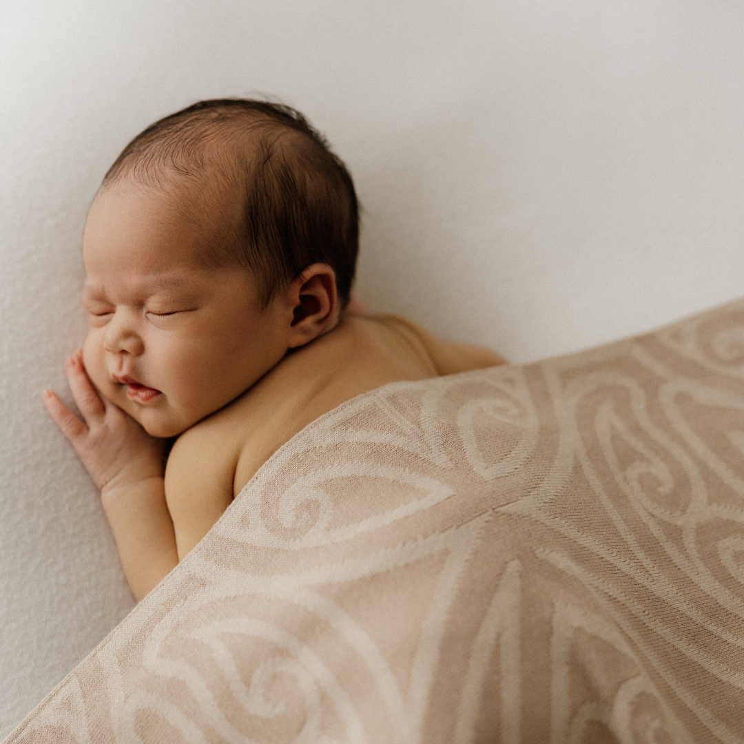 GOTS certified organic cotton, Baby blanket, maori baby blanket, Māori baby, Māori baby blanket, warm blanket, Neutral Blanket, beige, pram blanket, paraikete, heirloom blanket, organic cotton, woven, pēpi, baby, pepe