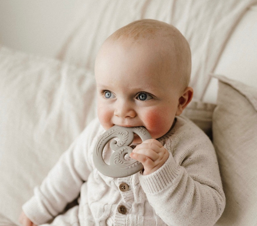 koru, baby toy, koru teether, Teether, Baby teether, Maori baby teether, maori teether, easy to hold, food grade silicone, bpa free, phthalate free, babies, teething, cultural baby products