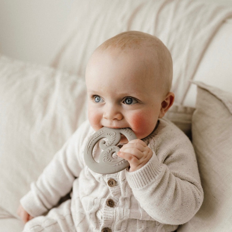koru, baby toy, koru teether, Teether, Baby teether, Maori baby teether, maori teether, easy to hold, food grade silicone, bpa free, phthalate free, babies, teething, cultural baby products