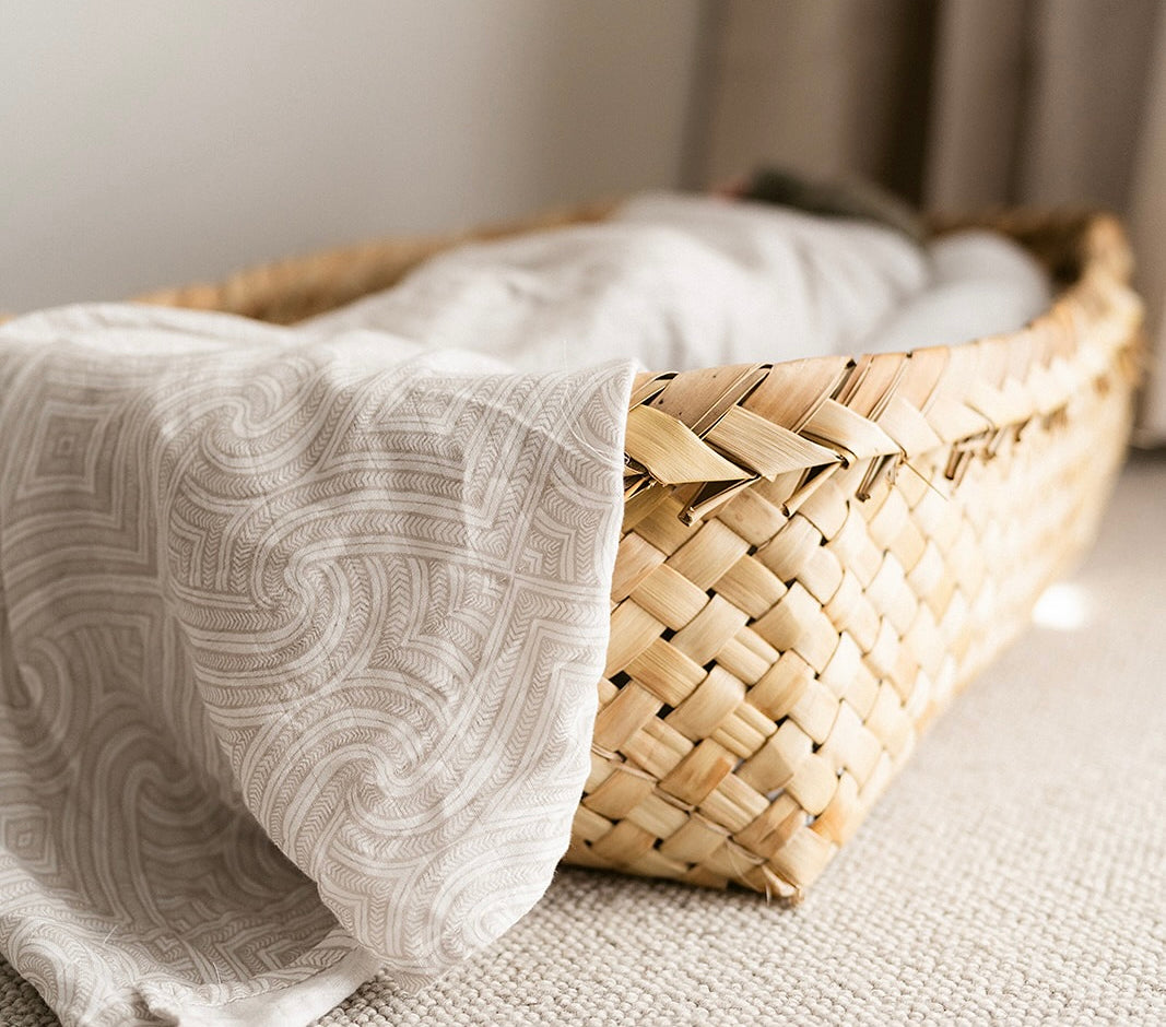 Māori baby, maori, cultural baby, baby wrap, pepe wrap, pēpi wrap, swaddle, feeding cover, nursing cover, shade cloth, baby shade cloth, light baby blanket, bamboo and cotton blend, cultural baby, burp cloth, Māori pēpi wrap