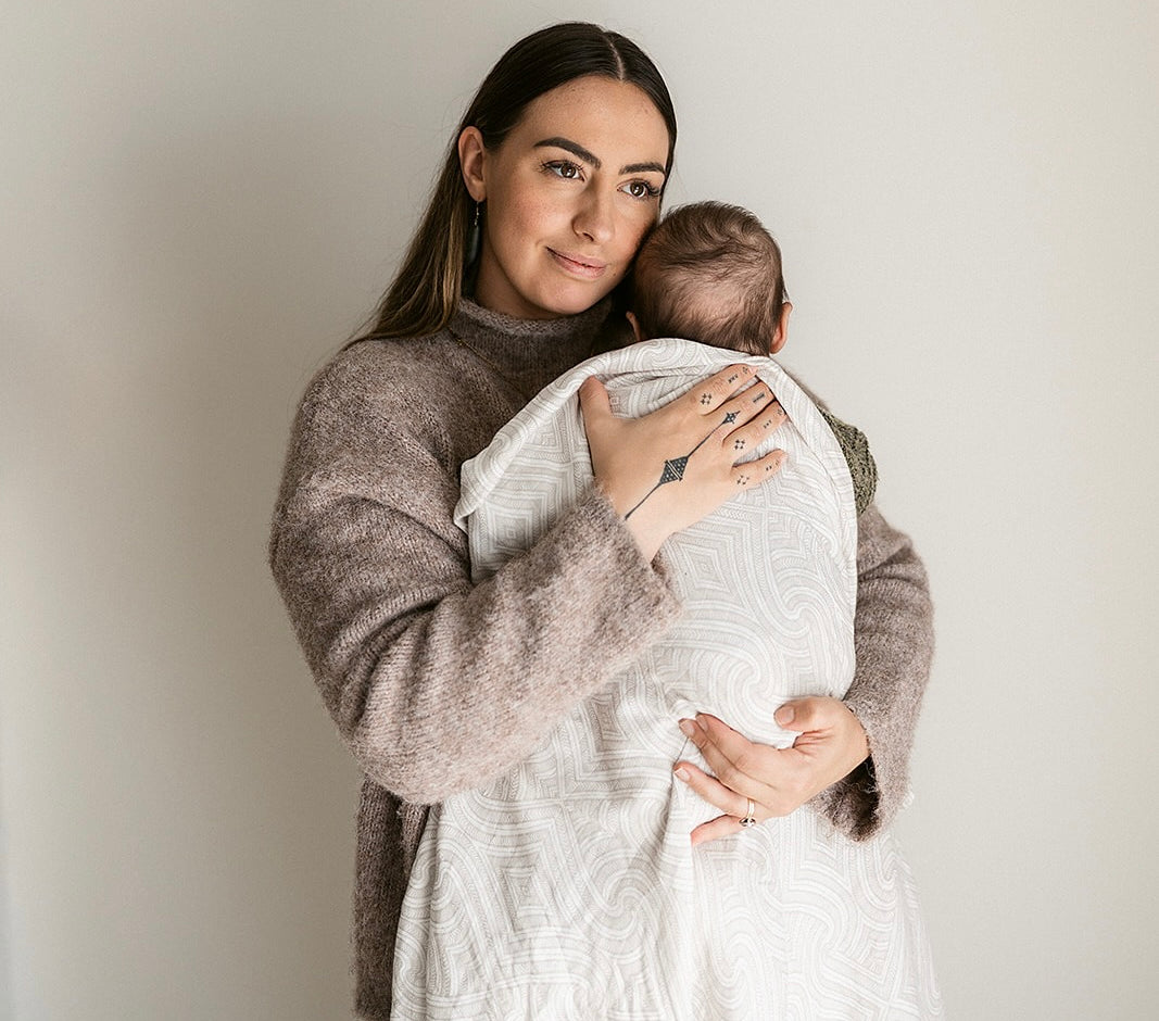 Māori baby, maori, cultural baby, baby wrap, pepe wrap, pēpi wrap, swaddle, feeding cover, nursing cover, shade cloth, baby shade cloth, light baby blanket, bamboo and cotton blend, cultural baby, burp cloth, Māori pēpi wrap
