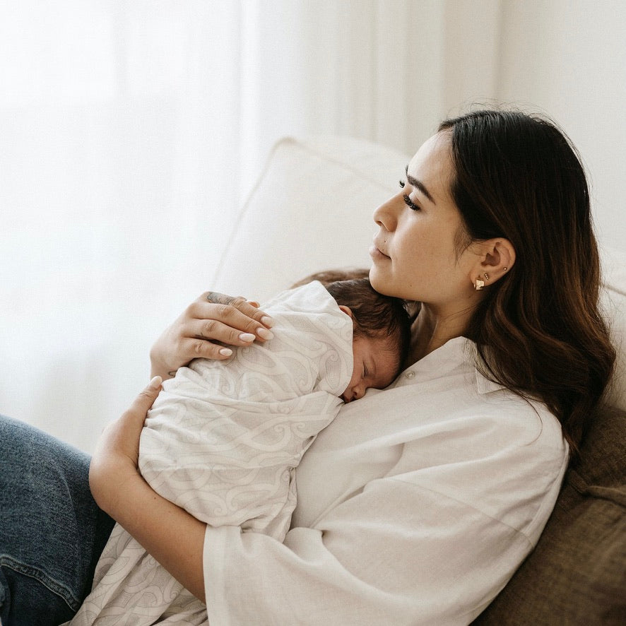 Māori baby, maori, cultural baby, baby wrap, pepe wrap, pēpi wrap, swaddle, feeding cover, nursing cover, shade cloth, baby shade cloth, light baby blanket, bamboo and cotton blend, cultural baby, burp cloth, Māori pēpi wrap