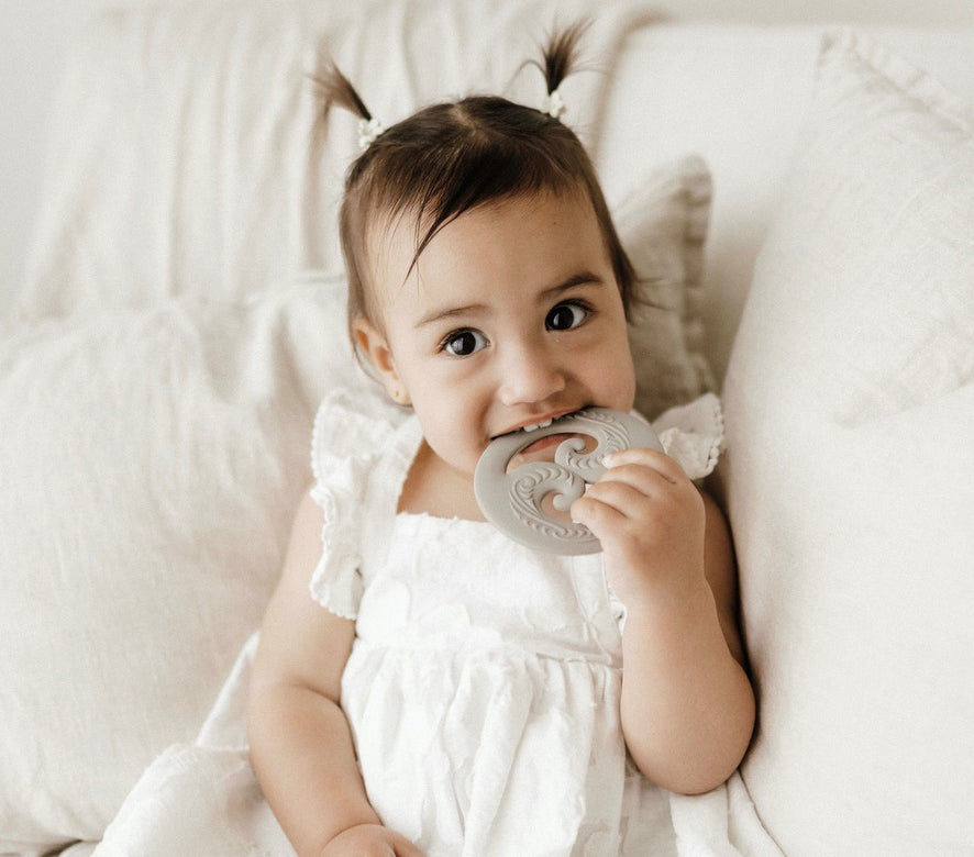 koru, baby toy, koru teether, Teether, Baby teether, Maori baby teether, maori teether, easy to hold, food grade silicone, bpa free, phthalate free, babies, teething, cultural baby products