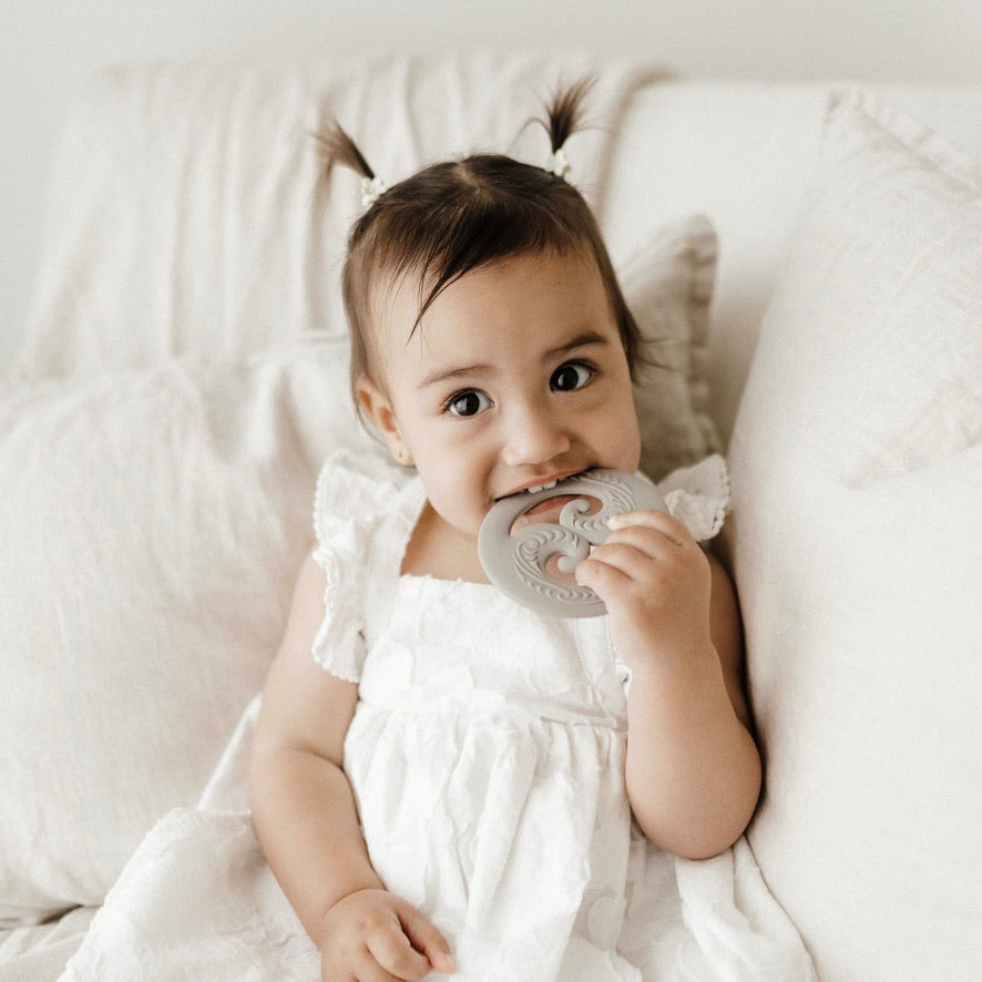 koru, baby toy, koru teether, Teether, Baby teether, Maori baby teether, maori teether, easy to hold, food grade silicone, bpa free, phthalate free, babies, teething, cultural baby products
