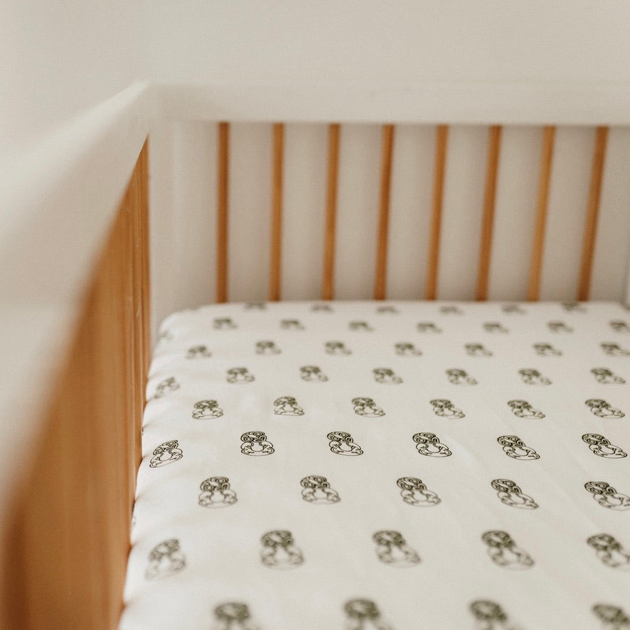 Fitted Cot Sheet Tiki Green NZ BO KO Baby BO KO BABY