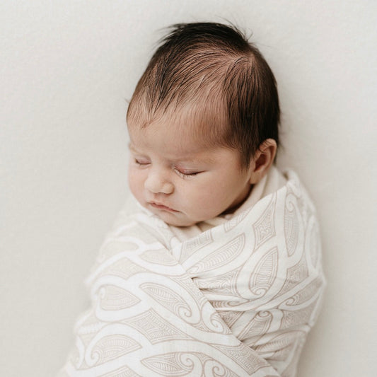Māori baby, maori, cultural baby, baby wrap, pepe wrap, pēpi wrap, swaddle, feeding cover, nursing cover, shade cloth, baby shade cloth, light baby blanket, bamboo and cotton blend, cultural baby, burp cloth, Māori pēpi wrap