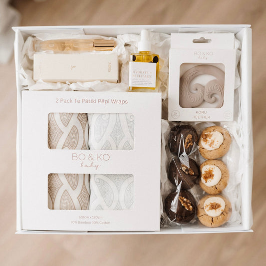 mothers day gift, mothers day gift box, gift box, mama and baby gift, gifting, Māori Māmā, newborn gift, new māmā gift, cultural gift, lactation, baby shower gift, maternity leave gift, purfume for mums, treat mum, baby teether, baby wraps, home bakihng, biscuits, pihikete, miria fragrances, kapu and cookie, mama and me, bo and ko, BO & KO 