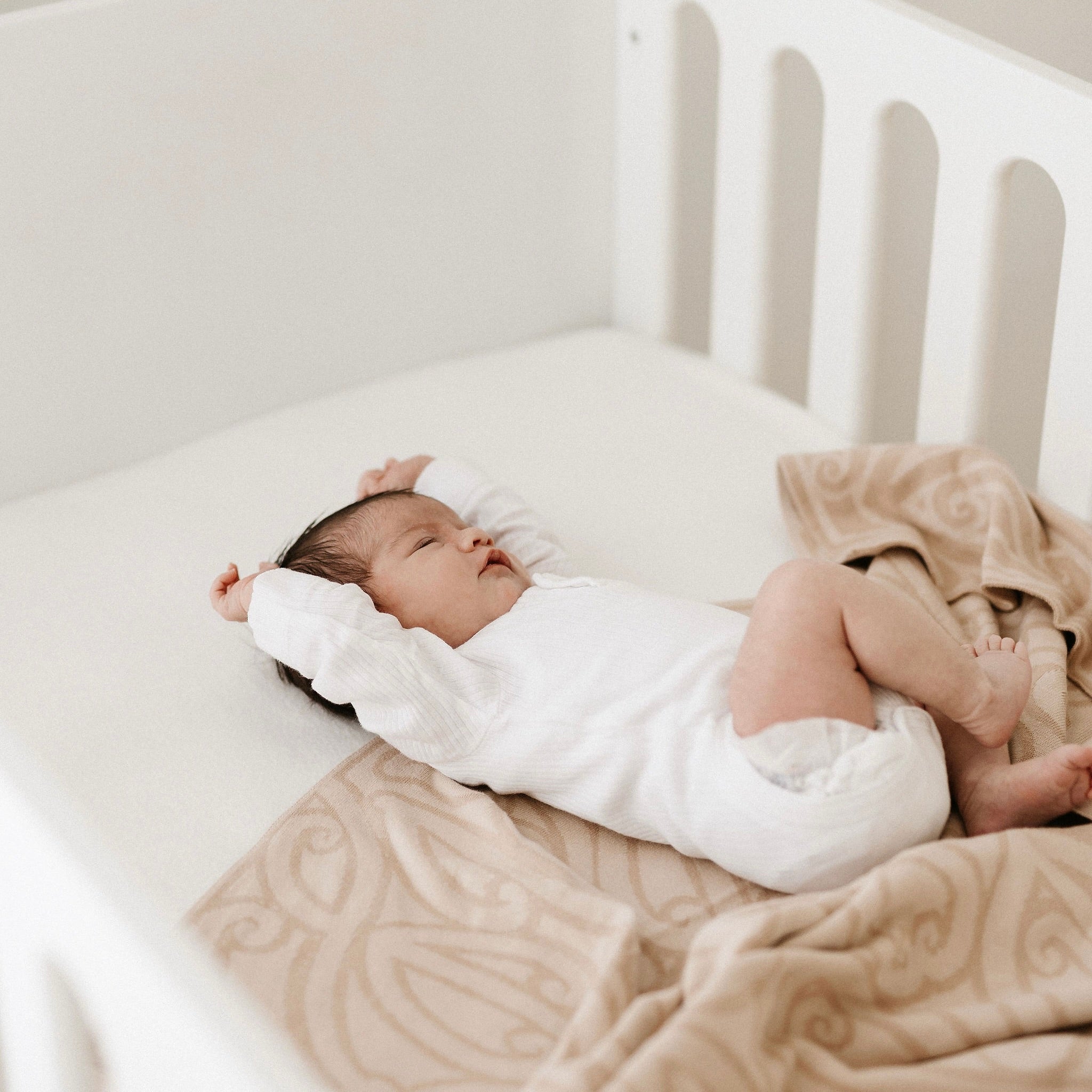 GOTS certified organic cotton, Baby blanket, maori baby blanket, Māori baby, Māori baby blanket, warm blanket, Neutral Blanket, beige, pram blanket, paraikete, heirloom blanket, organic cotton, woven, pēpi, baby, pepe