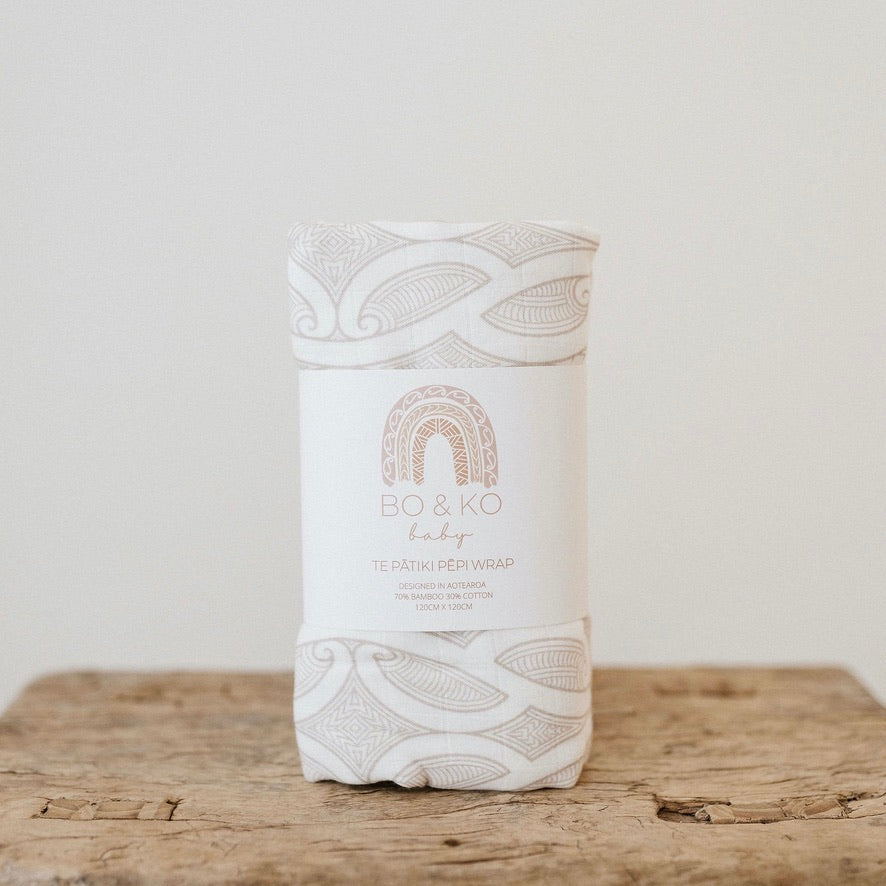 Māori baby, maori, cultural baby, baby wrap, pepe wrap, pēpi wrap, swaddle, feeding cover, nursing cover, shade cloth, baby shade cloth, light baby blanket, bamboo and cotton blend, cultural baby, burp cloth, Māori pēpi wrap