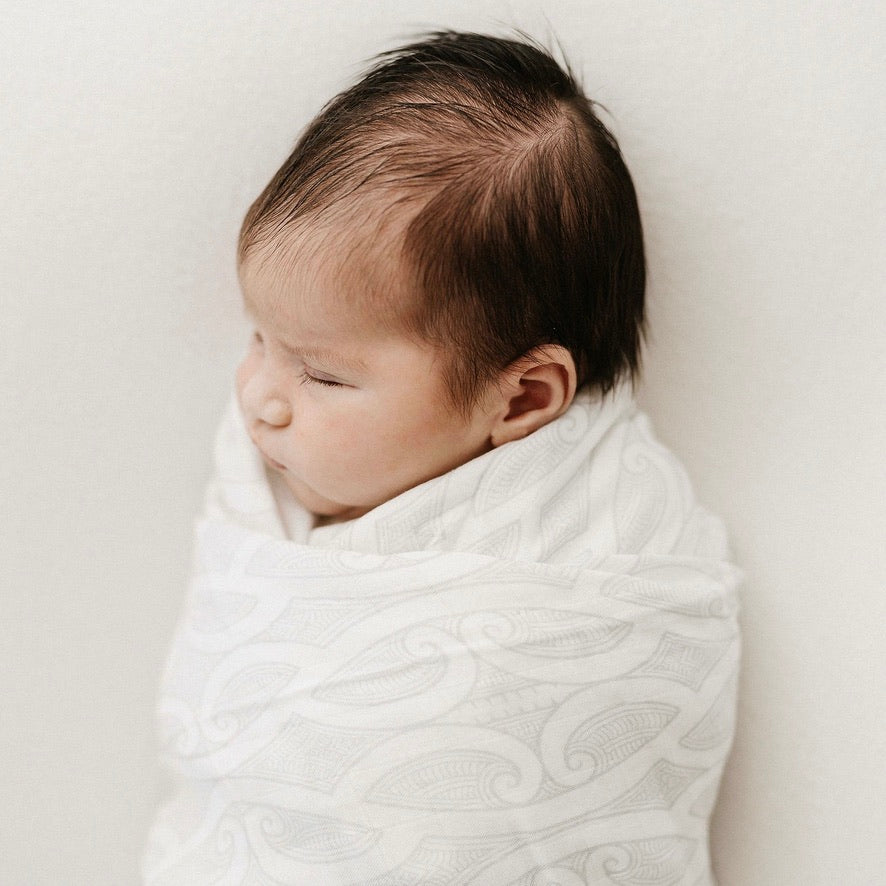 Māori baby, maori, cultural baby, baby wrap, pepe wrap, pēpi wrap, swaddle, feeding cover, nursing cover, shade cloth, baby shade cloth, light baby blanket, bamboo and cotton blend, cultural baby, burp cloth, Māori pēpi wrap