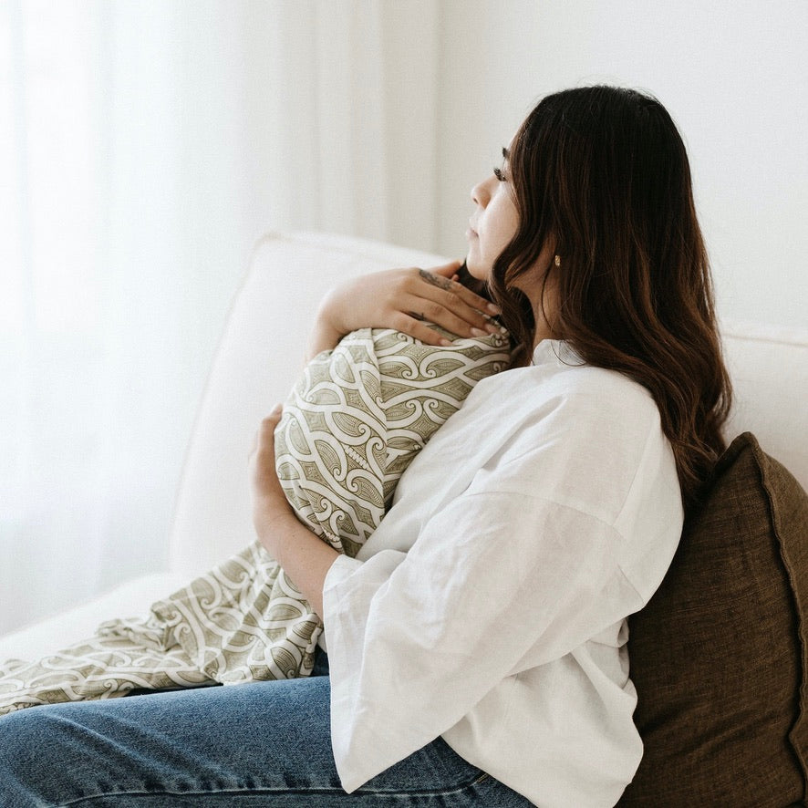 Māori baby, maori, cultural baby, baby wrap, pepe wrap, pēpi wrap, swaddle, feeding cover, nursing cover, shade cloth, baby shade cloth, light baby blanket, bamboo and cotton blend, cultural baby, burp cloth, Māori pēpi wrap