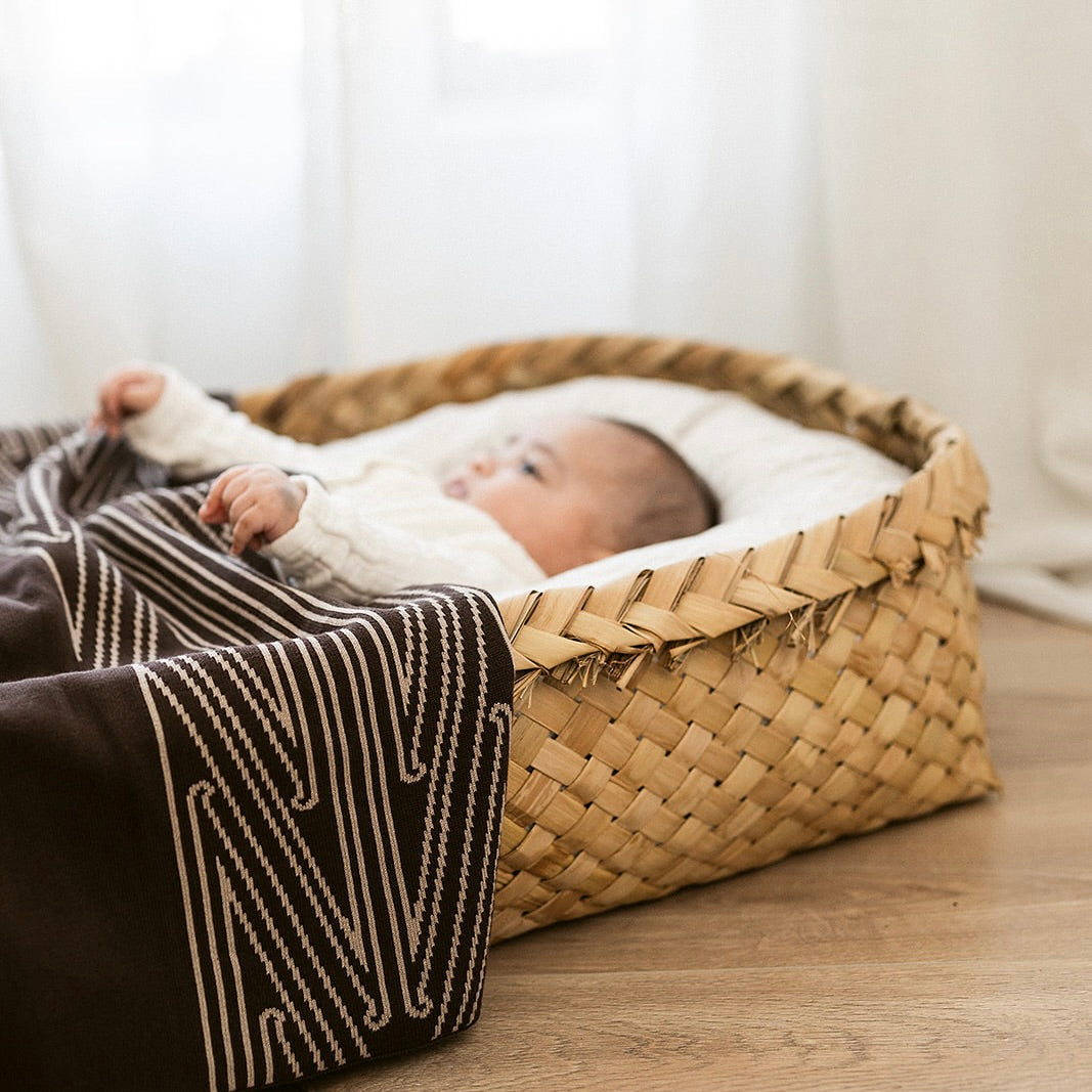 GOTS certified organic cotton, Baby blanket, maori baby blanket, Māori baby, Māori baby blanket, warm blanket, Neutral Blanket, beige, pram blanket, paraikete, heirloom blanket, organic cotton, woven, pēpi, baby, pepe, brown blanket, brown baby blanket, māori 