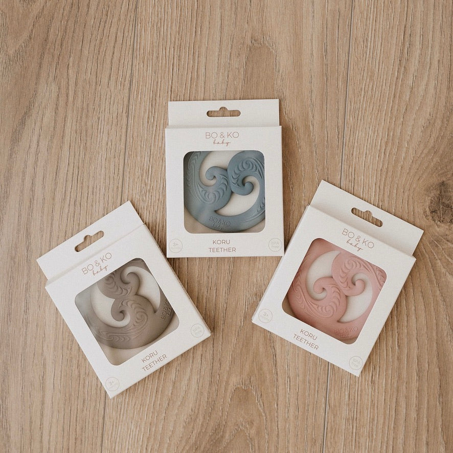 koru, baby toy, koru teether, Teether, Baby teether, Maori baby teether, maori teether, easy to hold, food grade silicone, bpa free, phthalate free, babies, teething, cultural baby products